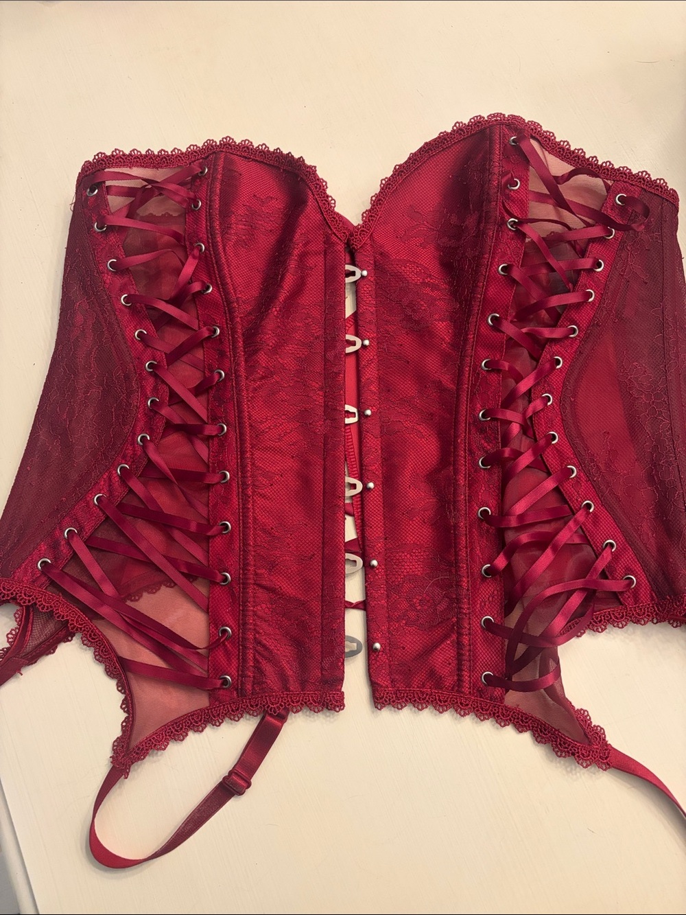 Adore Me Red Lace Corset Bustier with Ribbon Lacing